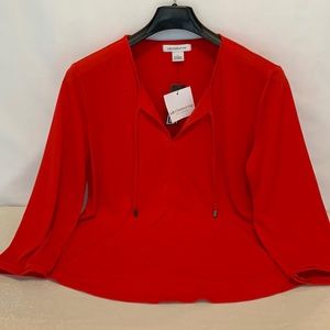 New Liz Claiborne Red Blouse with 3/4 sleeve. Size Large